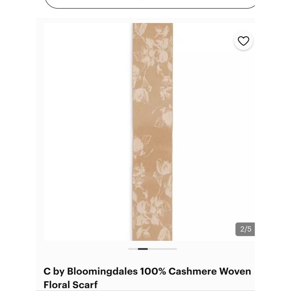 C By Bloomingdale's Beige and White Floral Cashmere Scarf. Reversible. NWT